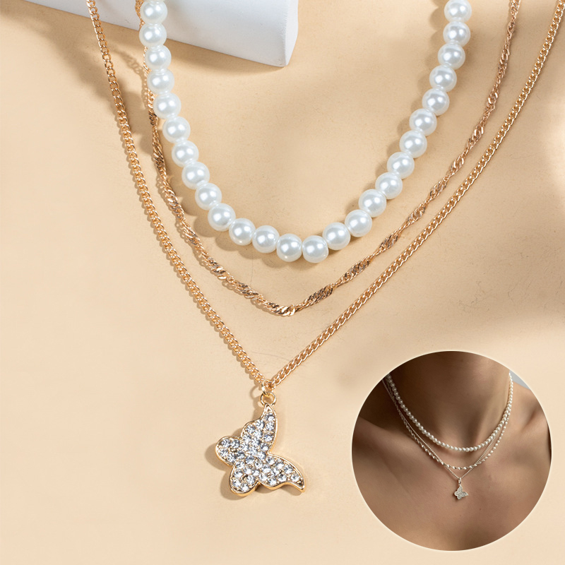Stunning Multi-layer Pearl Pendant Necklace Set for Women - Elegant Butterfly Design, Perfect Girlfriend Gift for Parties & Fashion Jewelry