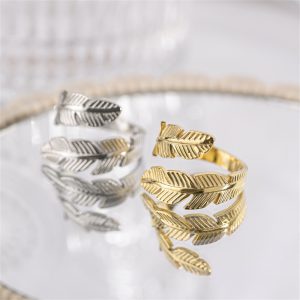 Feather Open Ring in Titanium Steel – Gold & Silver Color, Handmade Creative Jewelry Gifts for Parties