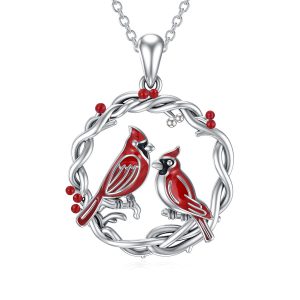 Elegant Cardinal Tree Of Life Necklace in White Gold Plated Sterling Silver