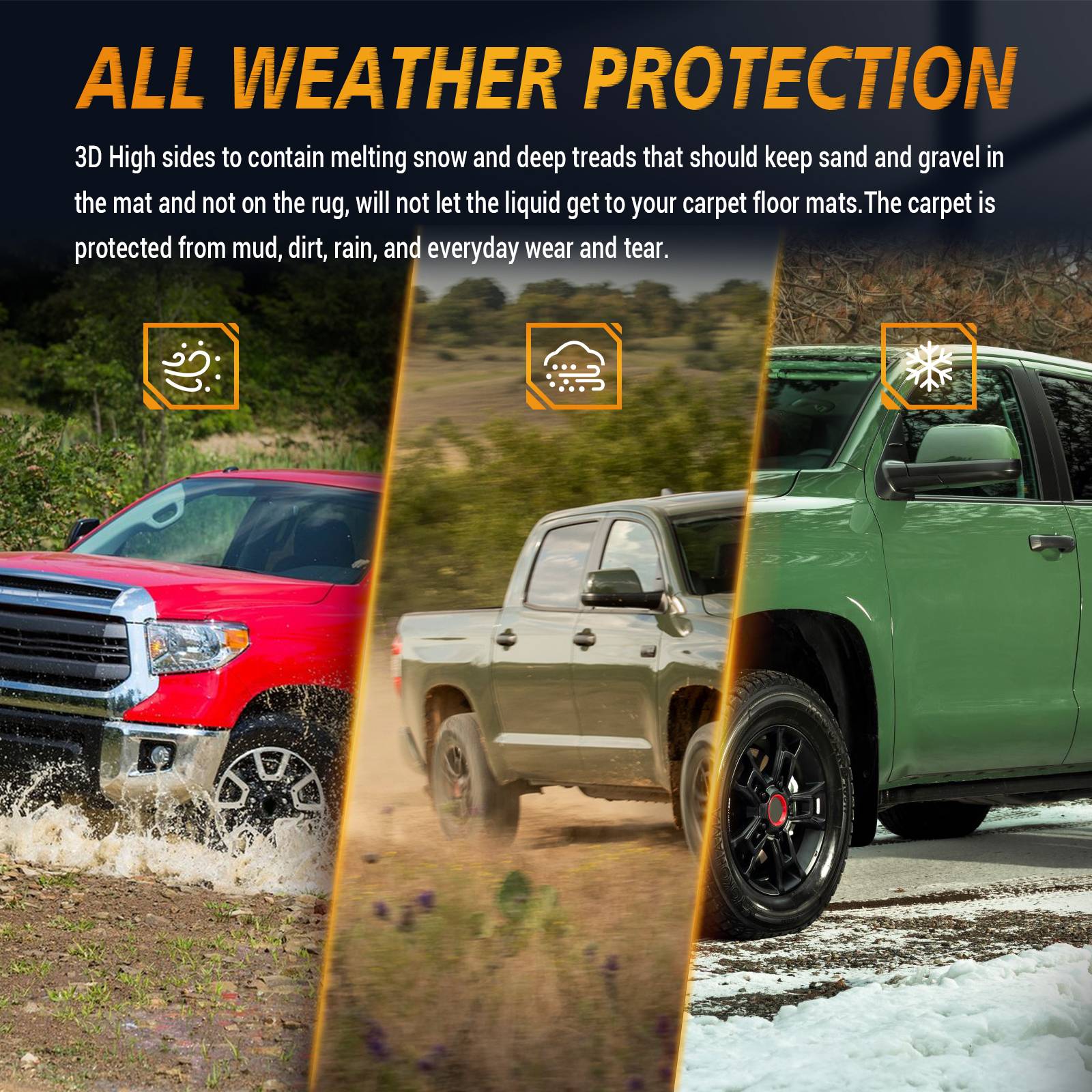 Durable All Weather Car Floor Mats for 2014-2021 Tundra Double Cab Crew Max