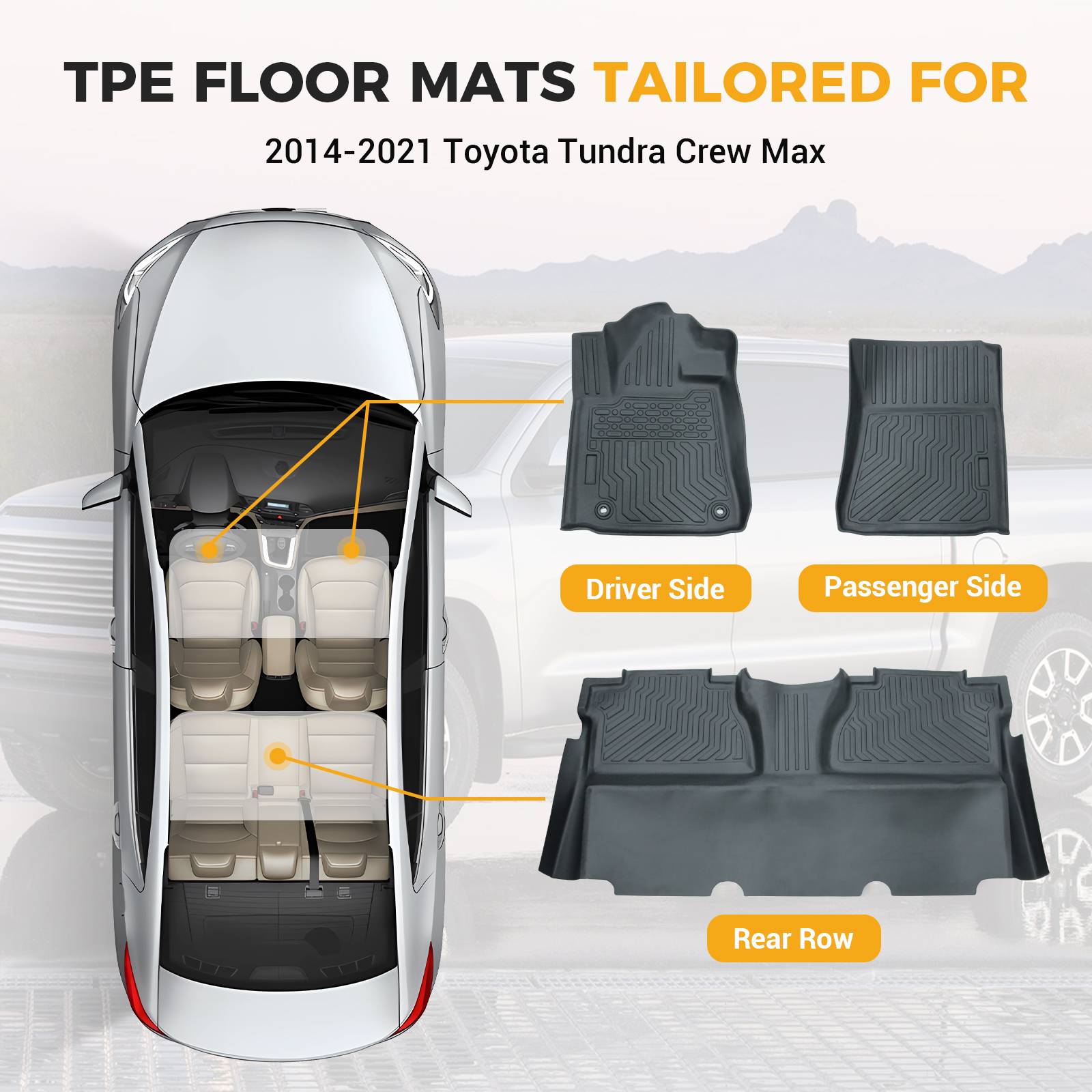 Durable All Weather Car Floor Mats for 2014-2021 Tundra Double Cab Crew Max - Image 5