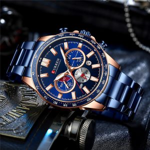 Men's Waterproof Quartz Watch with Calendar and Stainless Steel Band