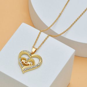 Elegant Mother's Day Heart-Shaped Diamond Letter Necklace for Women - Fine Fashion Jewelry & Accessories