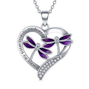 Stunning Purple Dragonfly Pendant Necklace in White Gold Plated Sterling Silver