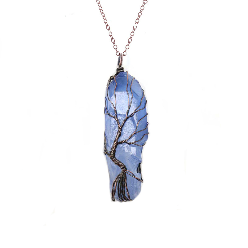 Dyed Natural White Crystal Tree of Life Pendant Necklace - Unique Jewelry
