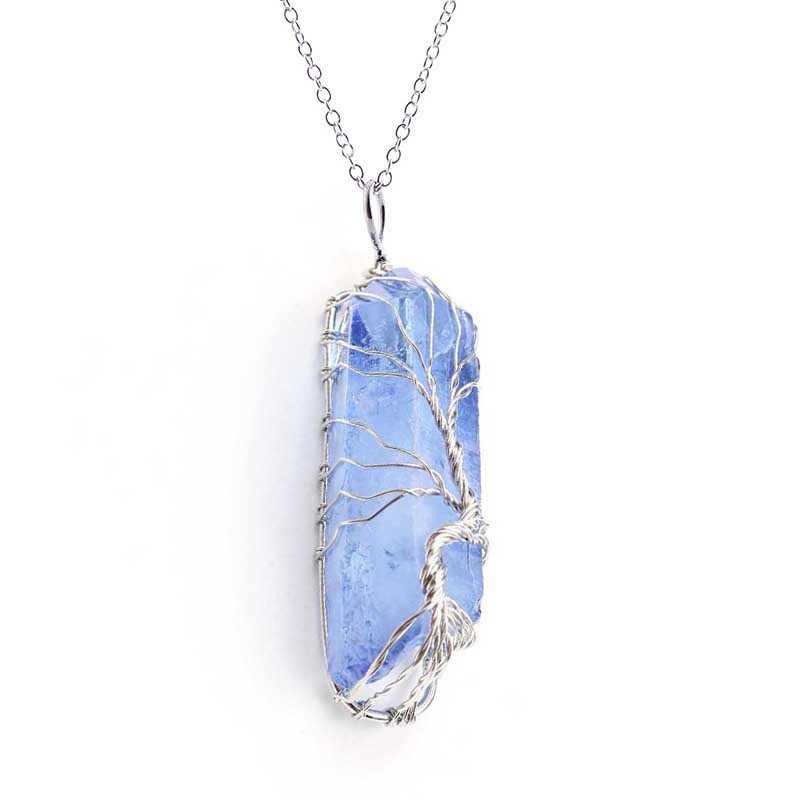 Dyed Natural White Crystal Tree of Life Pendant Necklace - Unique Jewelry - Image 2