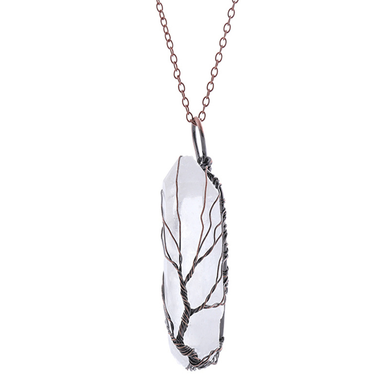 Dyed Natural White Crystal Tree of Life Pendant Necklace - Unique Jewelry - Image 3
