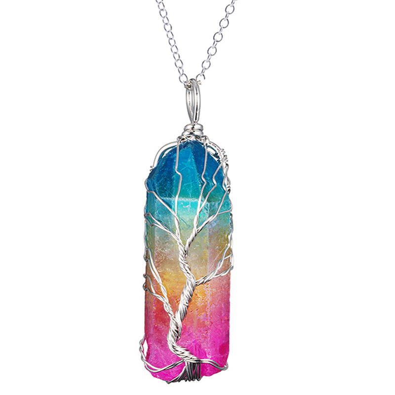 Dyed Natural White Crystal Tree of Life Pendant Necklace - Unique Jewelry - Image 5