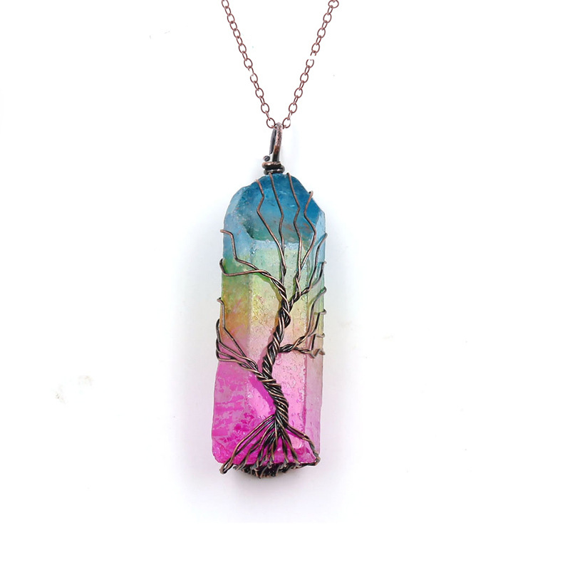 Dyed Natural White Crystal Tree of Life Pendant Necklace - Unique Jewelry - Image 6