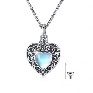 Heart Urn Necklace - 925 Silver Moonstone Cremation Jewelry for Ashes