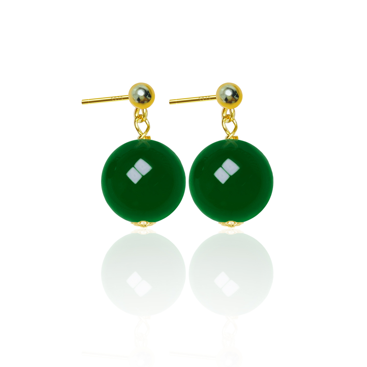 Sterling Silver Simple High Stud Earrings with Natural Green Agate for Women - Image 6