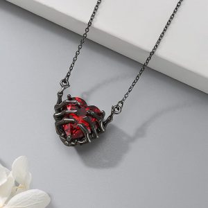 Chic Retro Dark Red Love Ghost Claw Pendant Necklace for Fashion Lovers