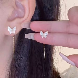 Elegant 925 Silver Needle Long Tassel Butterfly Earrings - Stylish & Unique