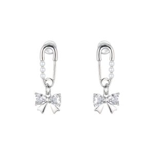 Charming Sweet Cool Bow Stud Earrings with Elegant Pearl Pin Design
