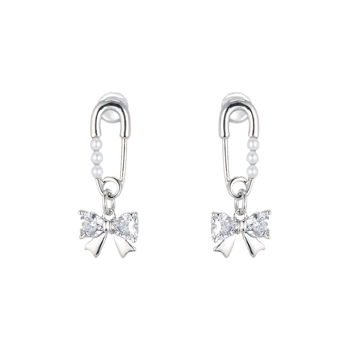 Charming Sweet Cool Bow Stud Earrings with Elegant Pearl Pin Design