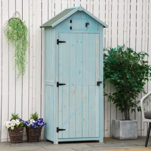Outsunny Vertical Utility Garden Shed with 3 Shelves - Outdoor Tool Storage Cabinet, 77 X 54.2 X 179cm - Blue