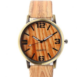 Elegant Wood Grain Style Wrist Watch - Timeless Fashion Accessory