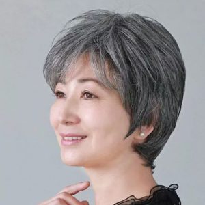 Women's Short Straight Top Wigs - Mixed Human Hair in White Floral Design