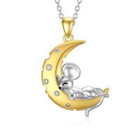 Crescent Moon Sterling Silver Sleeping Mice Mouse - Charming Jewelry Gift