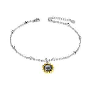 Sterling Silver Sunflower Beads Anklet - Elegant Ankle Bracelet Jewelry for Women & Girls Gifts