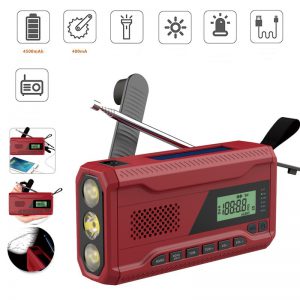 Outdoor Emergency Radio with Solar Power and Hand-Crank High-Intensity Lighting