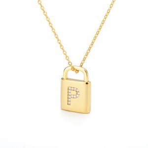 Secure Lock Capital English Letter Pendant Necklace in Stainless Steel