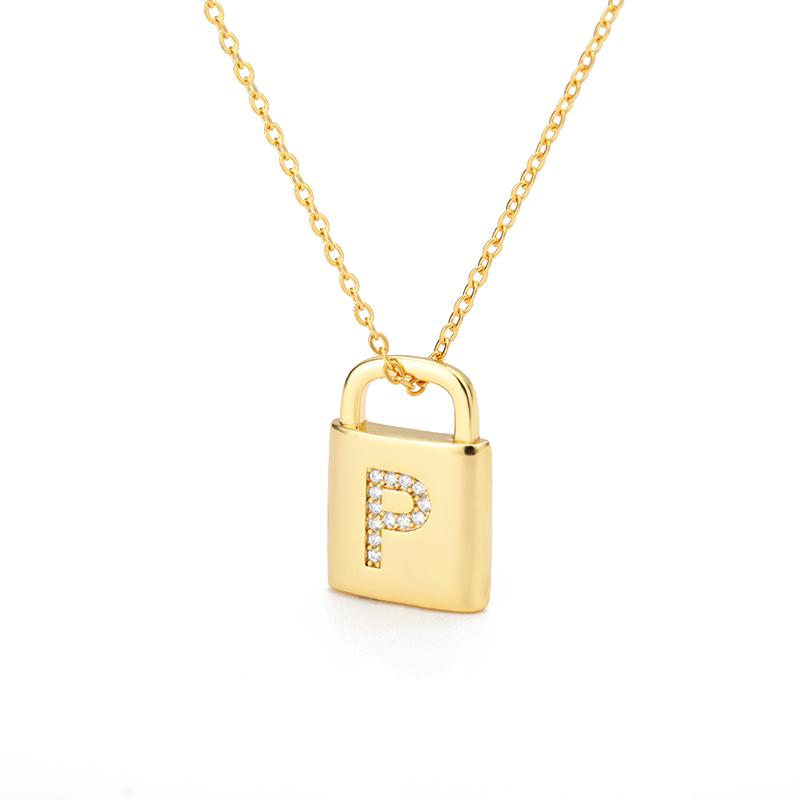 Secure Lock Capital English Letter Pendant Necklace in Stainless Steel
