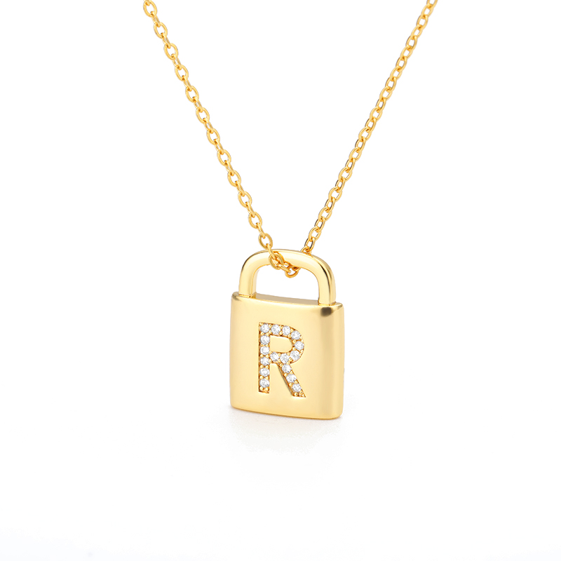 Secure Lock Capital English Letter Pendant Necklace in Stainless Steel - Image 3