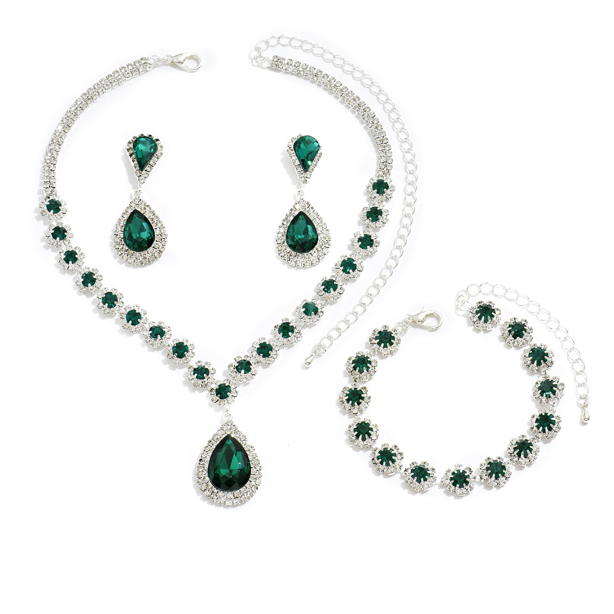 Elegant Fashion Jewelry Set: Bridal Necklace, Ear Studs, & Bracelet Trio - Image 4