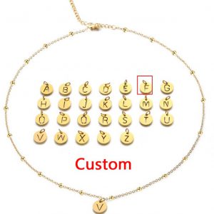Women's Elegant Stainless Steel Ball Bead Chain Necklace with 26 English Letters