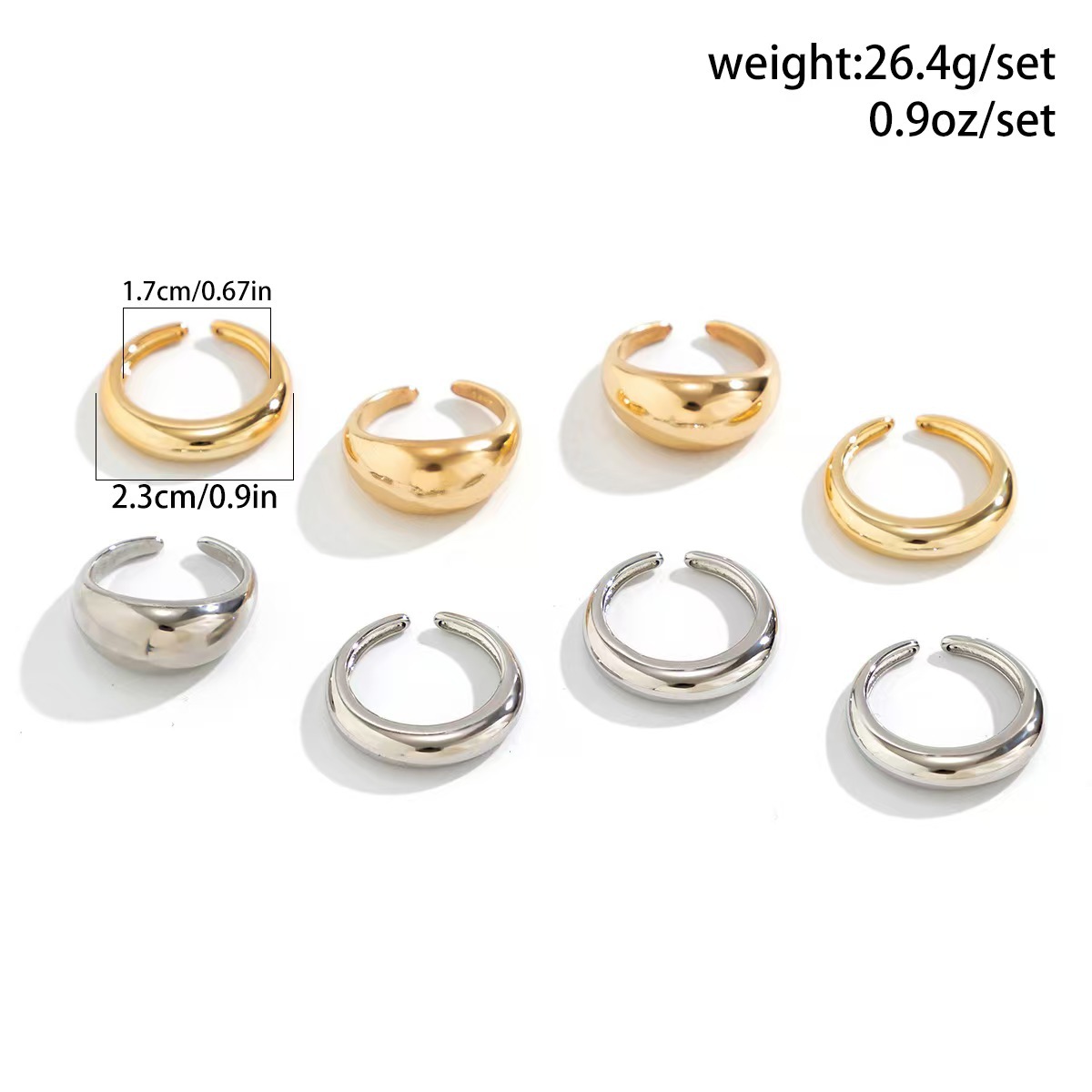Glossy Metal Texture Ring Set - 8 Exaggerated Geometry Open Rings for Women - Image 4