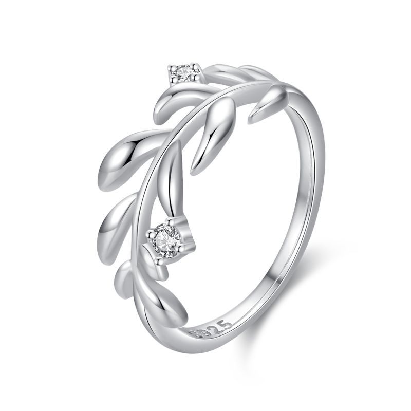 Elegant Micro Diamond Leaf Ring - Stylish Fashion Jewelry Piece