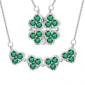 Clover Folded Heart Zircon Charm Pendant Necklace - Perfect Gift for Women