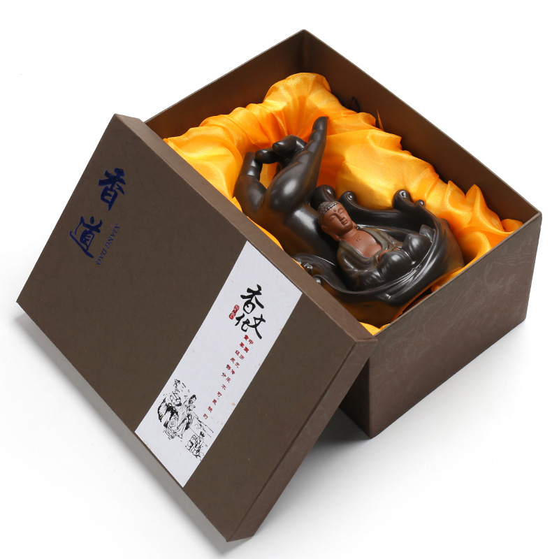 Lotus Bergamot Backflow Incense Burner - Decorative Guanyin Tathagata Ceramic Craft - Image 4