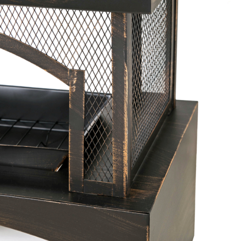 37 Inch Rectangular Metal Outdoor Wood Burning Fireplace - Stylish Outdoor Fireplace with Built-in Log Storage & Brush Stick for Cozy Patio, Garden & Backyard Fire Pits - Image 2